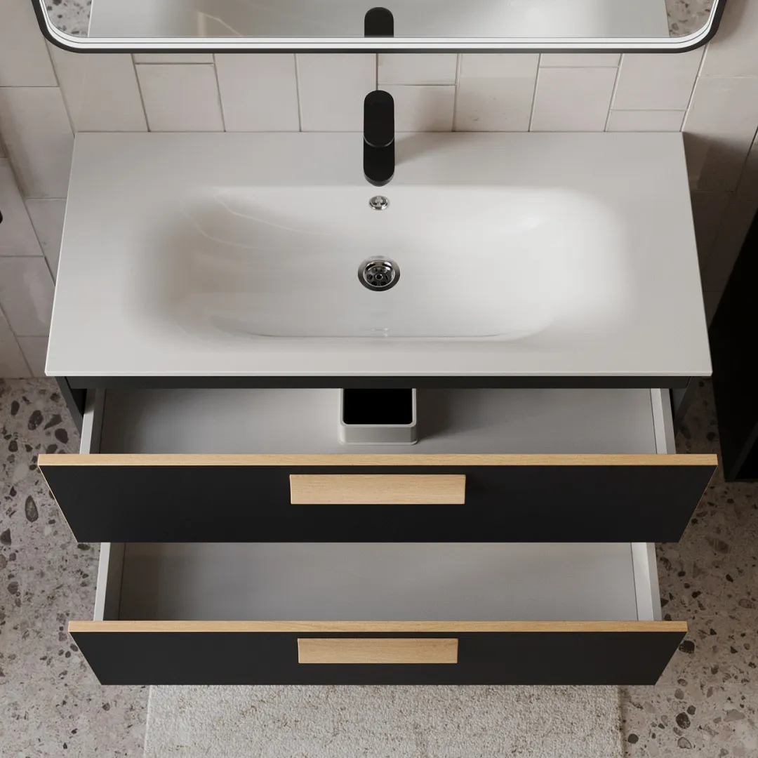 Тумба с раковиной подвесная (100см) Terminus Noto NOT101002099901O, черный soft touch