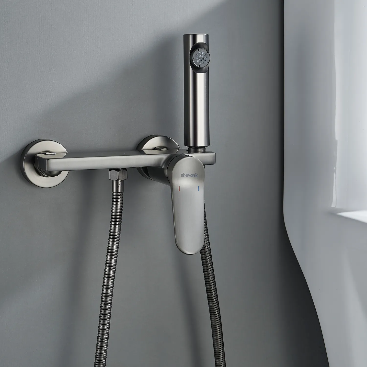 Гигиенический душ со смесителем Shevanik S4305T-1, оружейная сталь