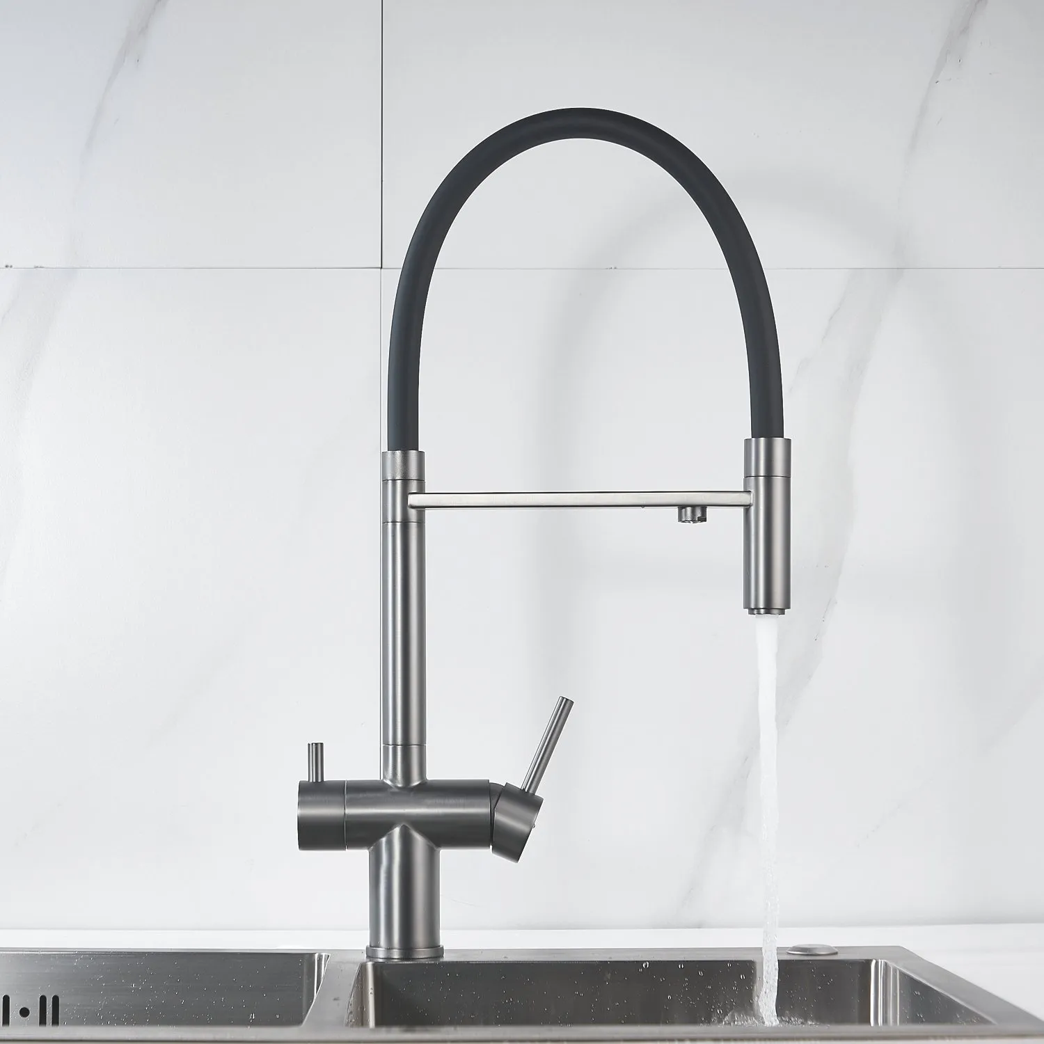 Смеситель для кухни с подключением фильтра Shevanik S178T, оружейная сталь