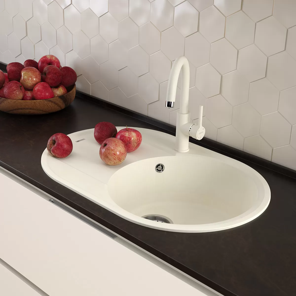 Кухонная мойка Lemark LACHA 760 врезная овальная с крылом из кварцгранита цвет: Антрацит  (9910055)