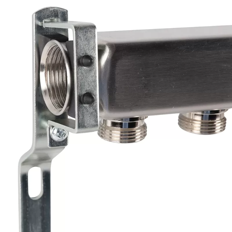 Коллектор Rommer 1"x3/4" на 9 контуров для радиаторной разводки (нерж. сталь) (RMS-4401-000009)