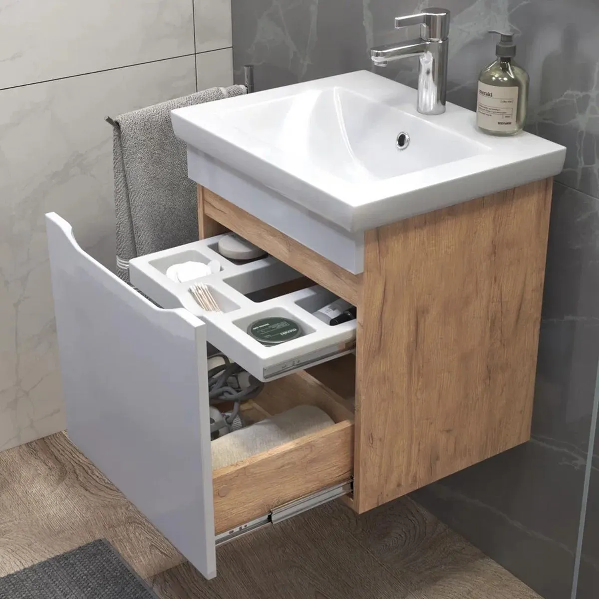 Тумба с раковиной подвесная VIGO Grani 028 дуб золотой, 50 см