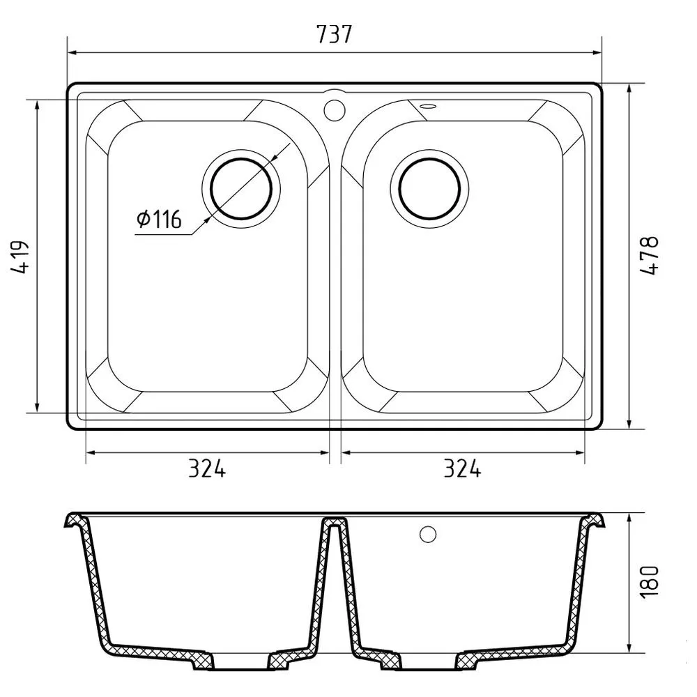 Кухонная мойка GranFest QUARZ 15, темно-серый