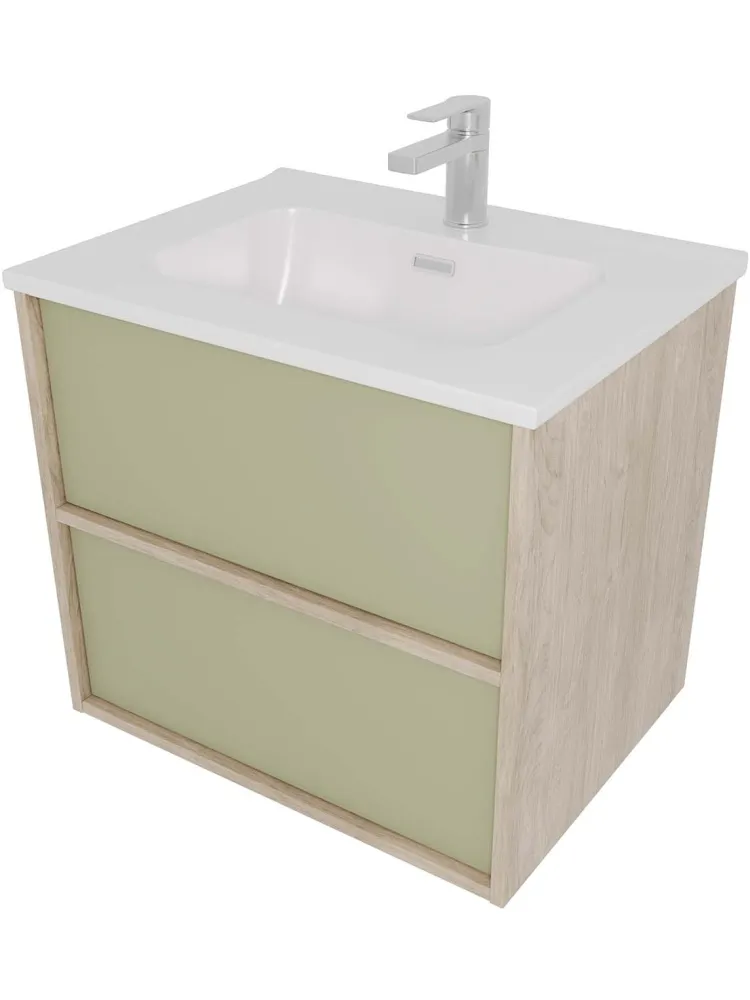 AQ66060-DO-GS Комплект мебели:Тумба 60 см ЛИБРА с раковиной AQ0460-00, 2 ящика,цвет фасадов шалфей зеленый, корпус дуб давос