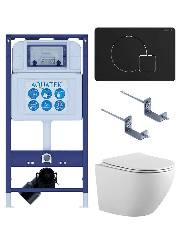 SET AQUATEK ЕВРОПА-069 4в1 (рама AQUATEK INS-0000025 +крепление KKI-0000002 +кнопка KDI-0000069 +унитаз AQ1901-00 +тонкое сиденье sc)