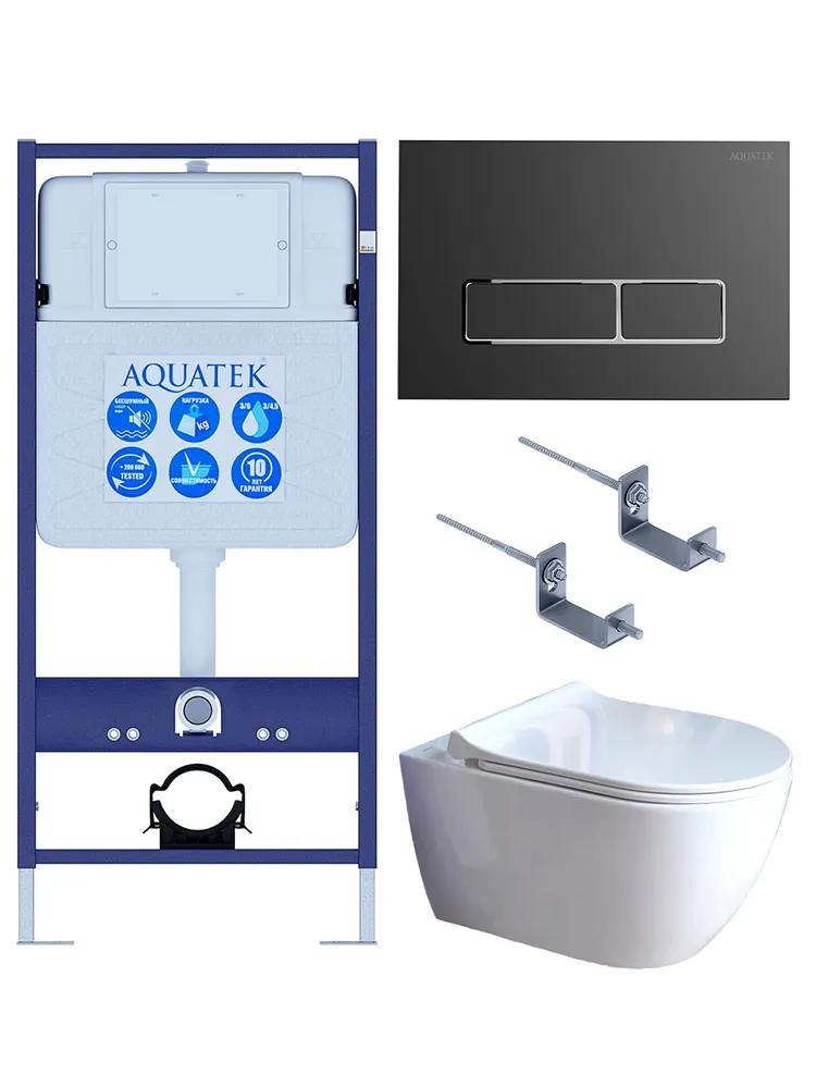 SET AQUATEK ПОЛАРИС (рама AQUATEK Standard INS-0000012+унитаз ПОЛАРИС AQ0700-01 с тонким сиденьем soft-close+ крепеж KKI-0000002 +панель KDI-0000065)