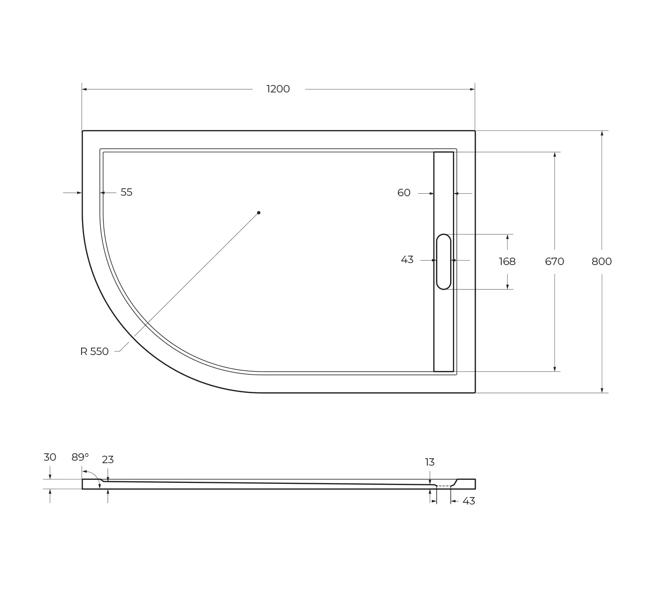 Поддон из искусственного мрамора Cezares 1200х800 мм, белый (TRAY-AS-RH-120/80-30-W-R)