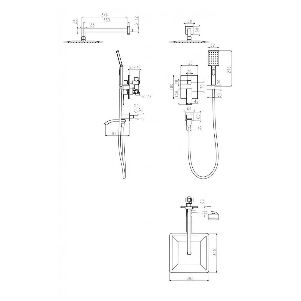 Душевая система встраиваемая Grocenberg GB5007BR, бронза