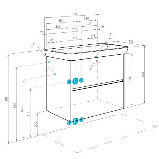 1A2830K0SDZ90 Набор: 1A283001SDZ90 Тумба-умывальник Сканди 80 Бел/Дуб Рустикальный/1WH501772 Раковина Адриана 80