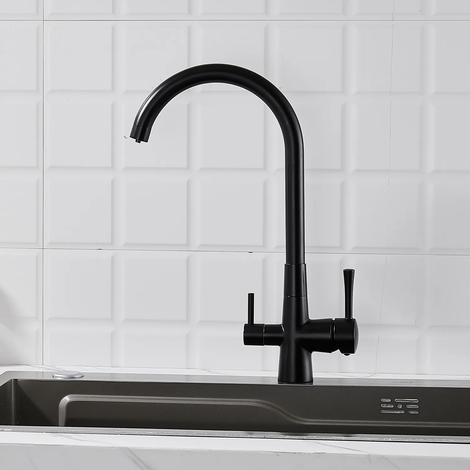 Смеситель для кухни с подключением фильтра Shevanik S428H, черный