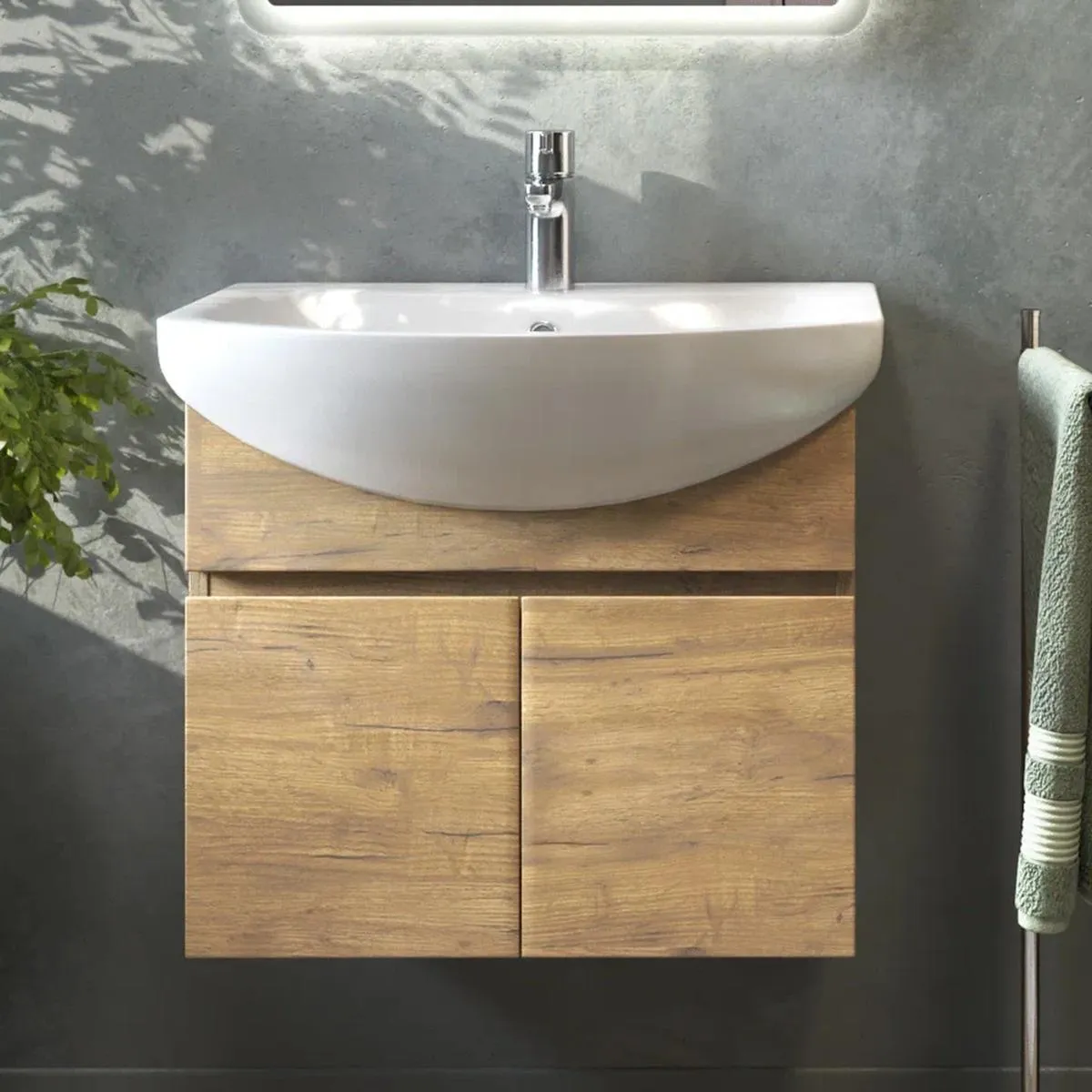 Тумба с раковиной подвесная VIGO Wing tp.WIN.BAL.60.2D дуб золотой, 60 см