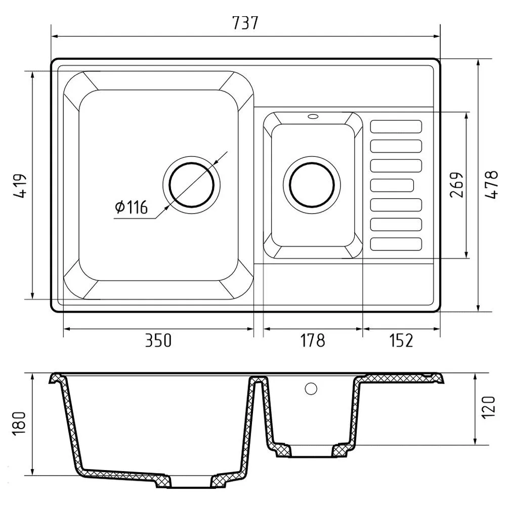 Кухонная мойка GranFest QUARZ 21К, белый