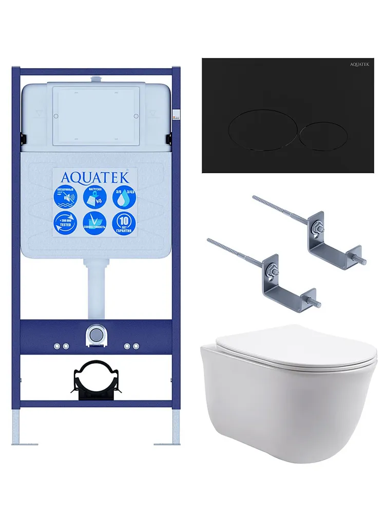 SET AQUATEK КЛАССИК-074 4в1 (рама AQUATEK Standard INS-0000012 +крепеж KKI-0000002+кнопкаKDI-0000074+унитаз КЛАССИК AQ1111-00 с крышкой)