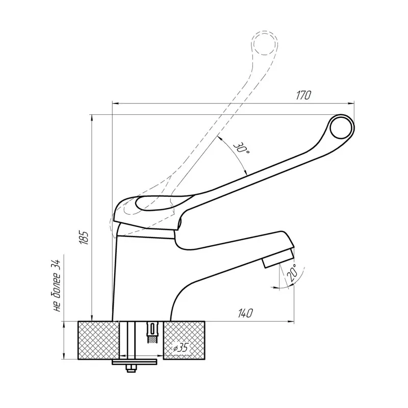 Смеситель с хирургической ручкой Сантаком stOMEGA 1079, хром