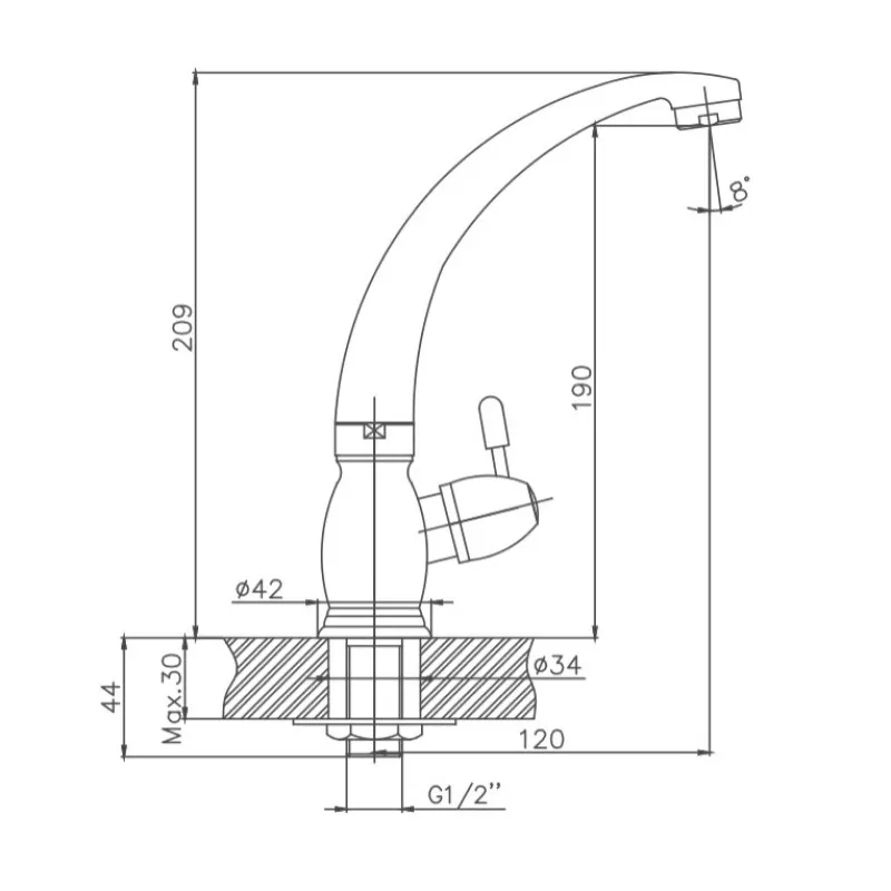 Кран для холодной воды Cron CN4196, хром