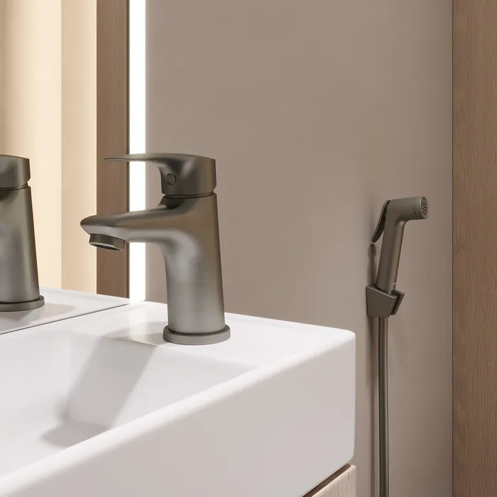 Смеситель для умывальника с гигиеническим душем Milardo Rora графит (RORGM01M08)