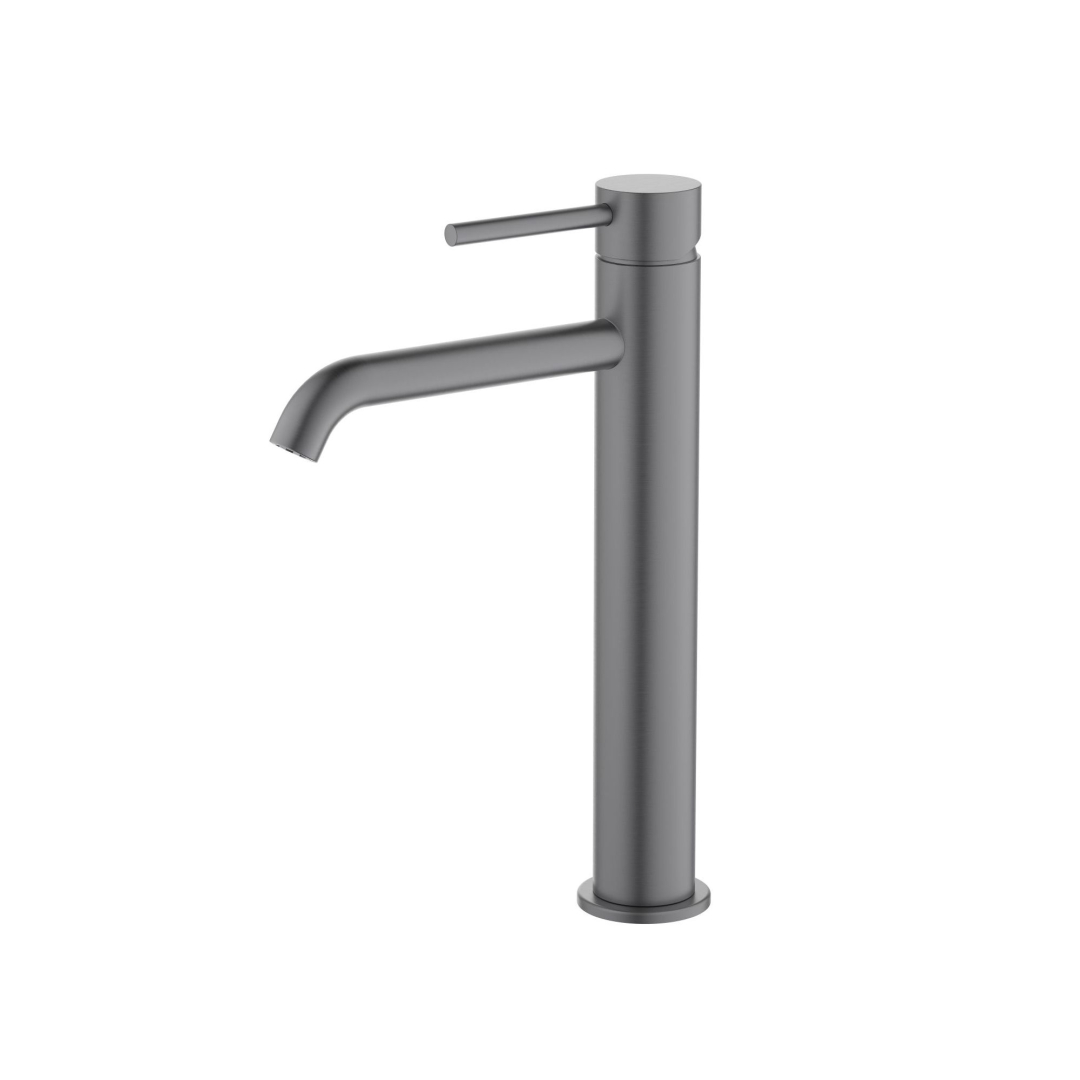 AQ1304BGM ЕВРОПА смеситель для раковины высокий 215, без донного клапана, шлиф. черный хром