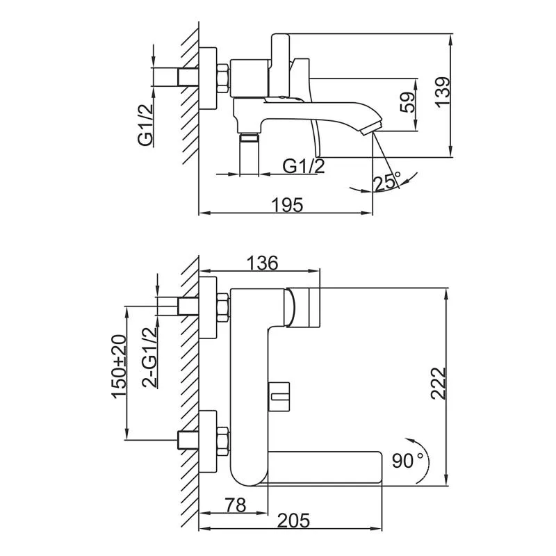 Смеситель для ванны FRAP F3275-19, оружейная сталь