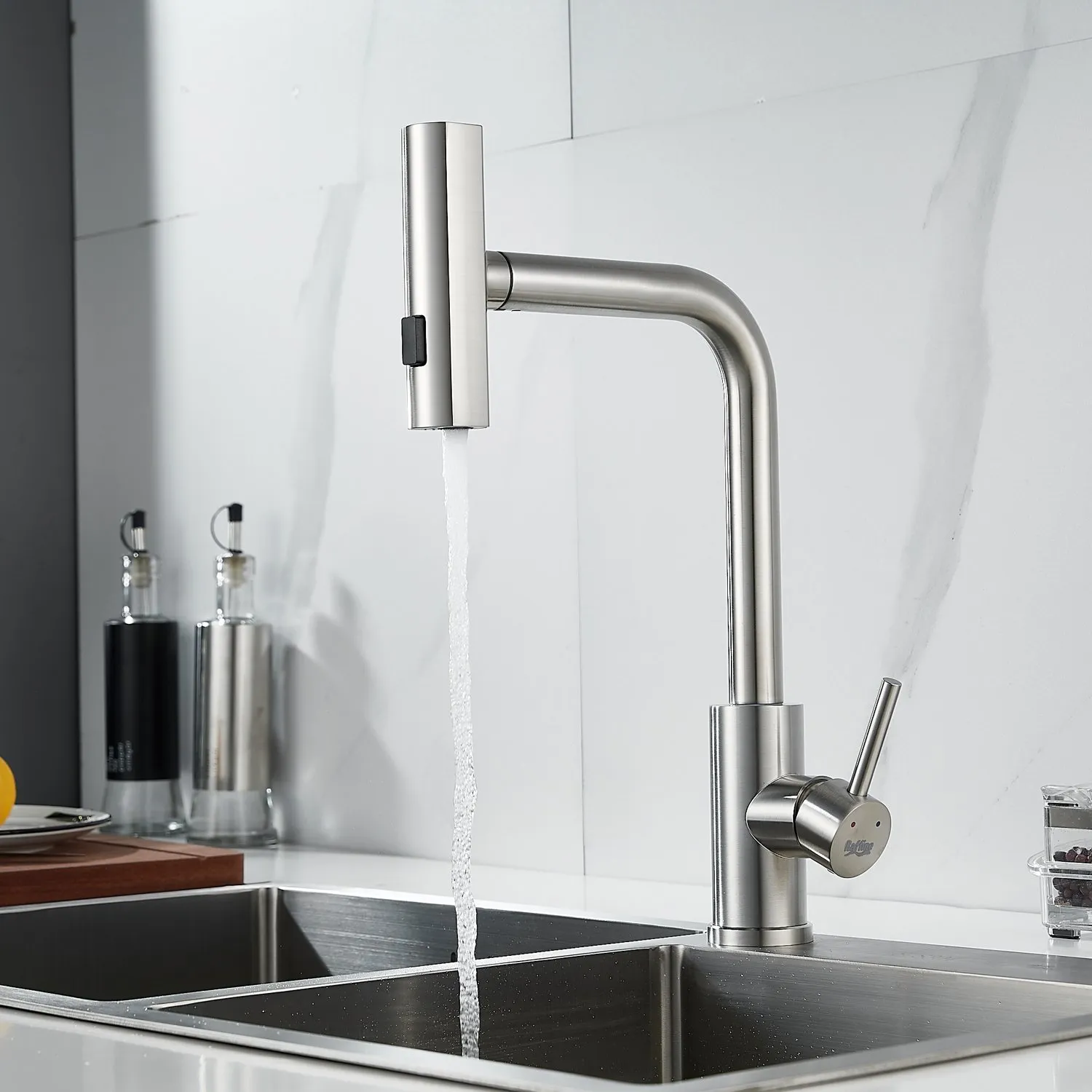 Смеситель для кухни с мультифункциональным изливом Raffine F203L, сатин