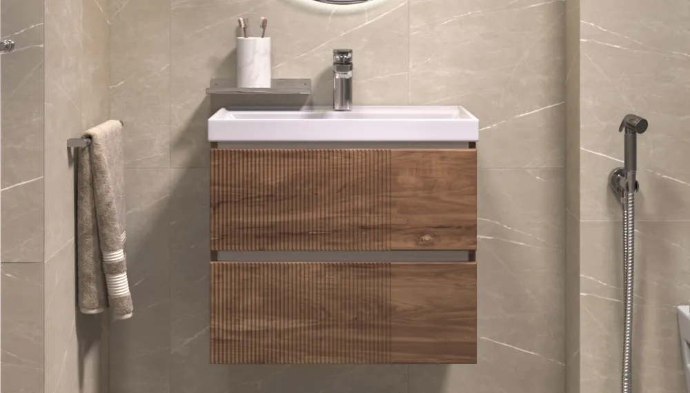 Тумба под раковину Velvex Mondi 600-0-2 (Madera Classica Slim) навесная акация темная (359 акация темная)