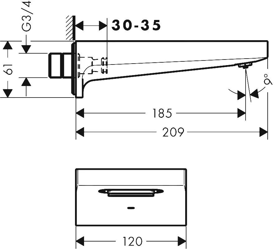 Излив Hansgrohe Metropol для ванны, 32543140, шлифованная бронза
