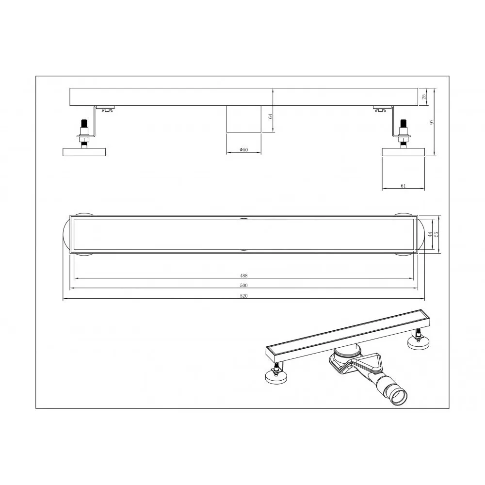 Душевой лоток Grocenberg T500, матовое золото