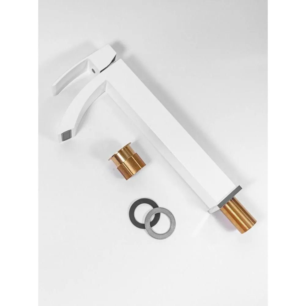 Смеситель для раковины высокий Hansberge H2077W, белый/хром