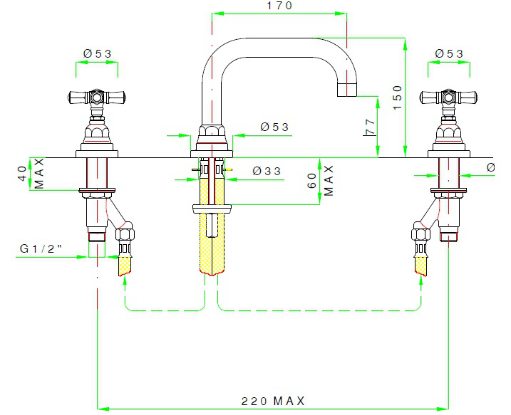 Смеситель для раковины Nicolazzi Agora, Raw Brass (2318TC OG 45IN)