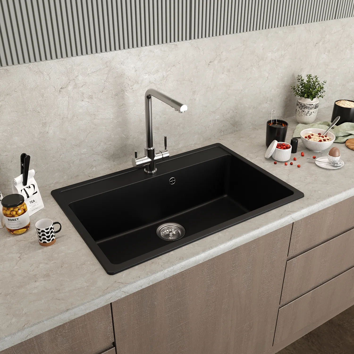 Мойка MIXLINE МЛ-ГМ33 (ML-GM33) КОМФОРТ ультра-черная  (344), 760*510*200мм (558739)