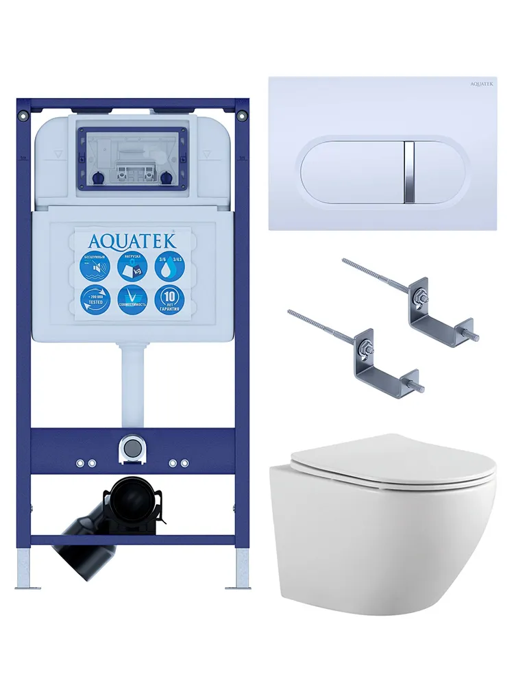 SET AQUATEK ЕВРОПА-042 4в1 (рама AQUATEK INS-0000025 +крепление KKI-0000002 +кнопка KDI-0000042 +унитаз AQ1901-00 +тонкое сиденье sc)