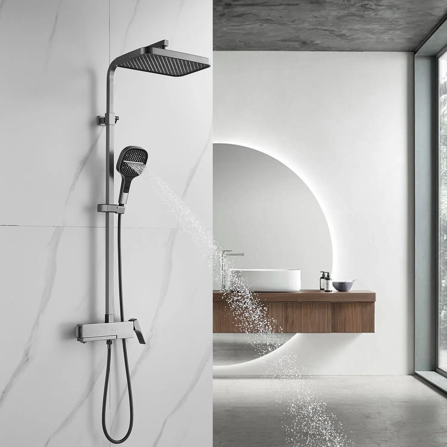 Душевая система Rose R1056T, оружейная сталь