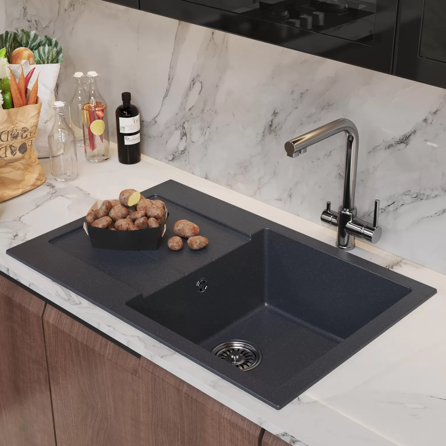 Мойка MIXLINE ML-GM31 с крылом  антрацит (343) 770*500*190мм NEW (552196)