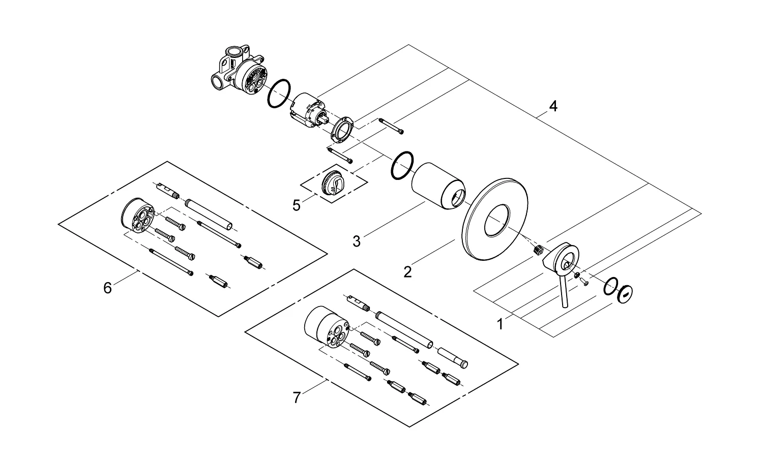 129185 Grohe BauCurve Готовый комплект для гиг душа: встр смеситель (29044000), гиг душ (26506000) со шлангом (28142002) и держат, хром