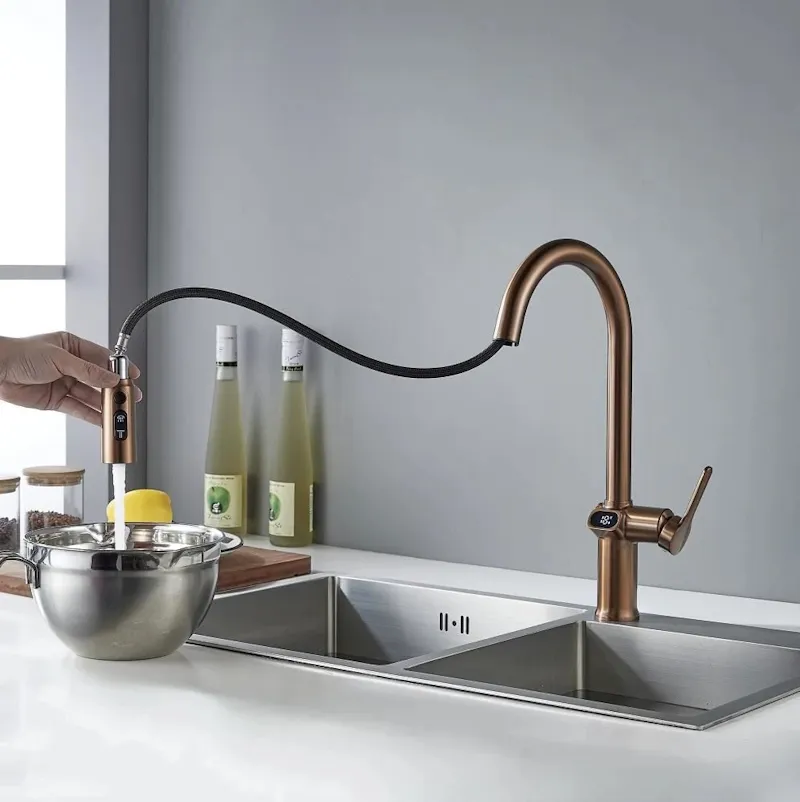 Смеситель для кухни с индикатором температуры Knotlor KN-100/RB, бронза