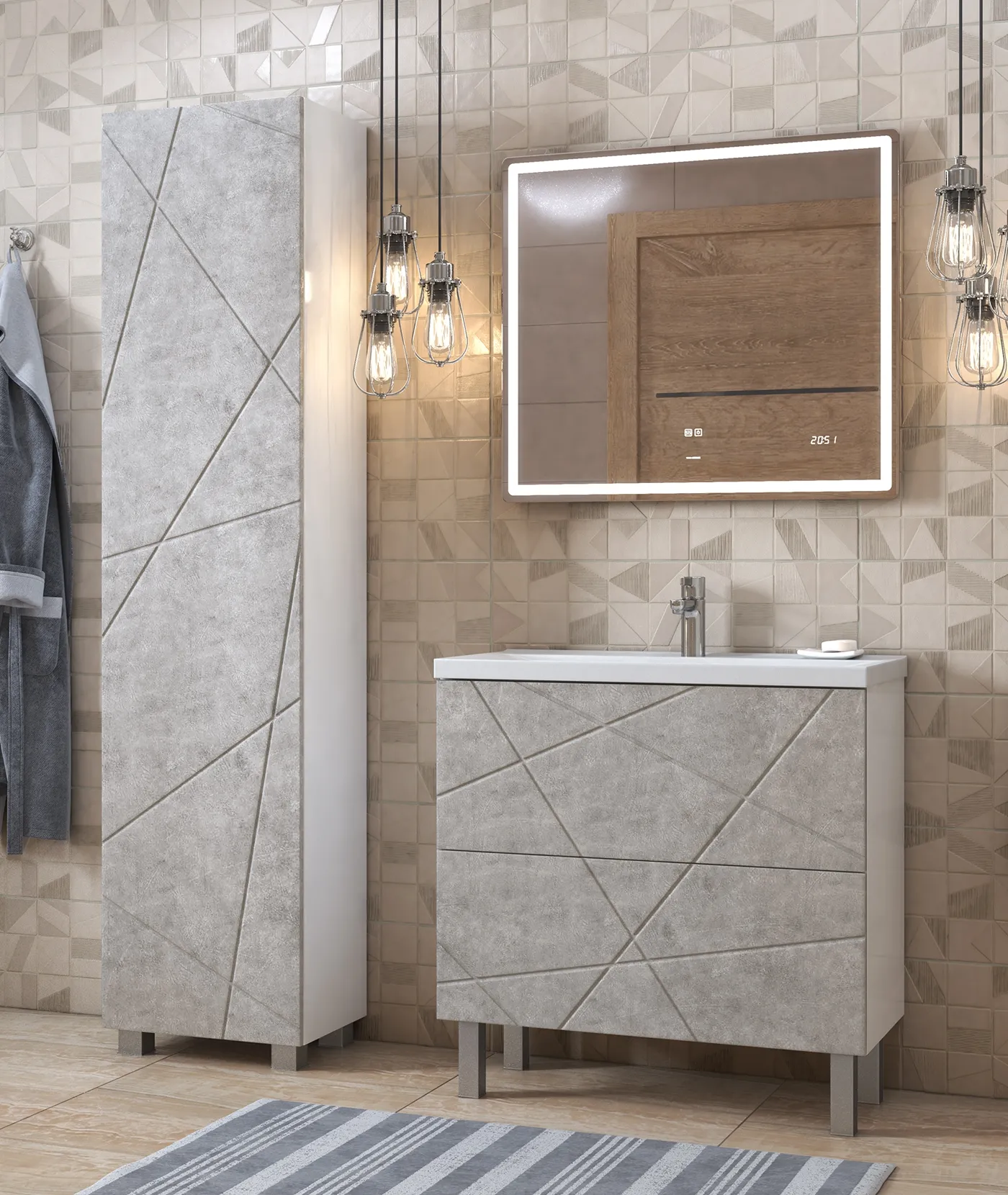 Тумба с раковиной напольная VIGO Geometry tn.bsf.GEO.FOS.70.2Y бетон, 70 см