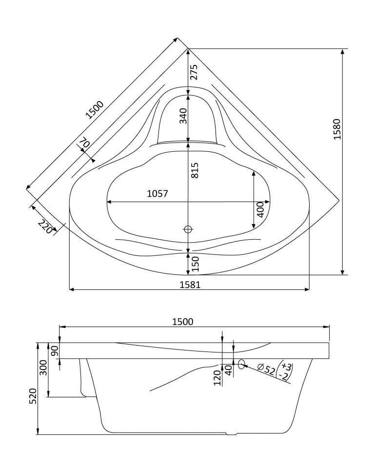 Акриловая ванна Santek Сан-Паулу 150х150 1.WH30.2.399