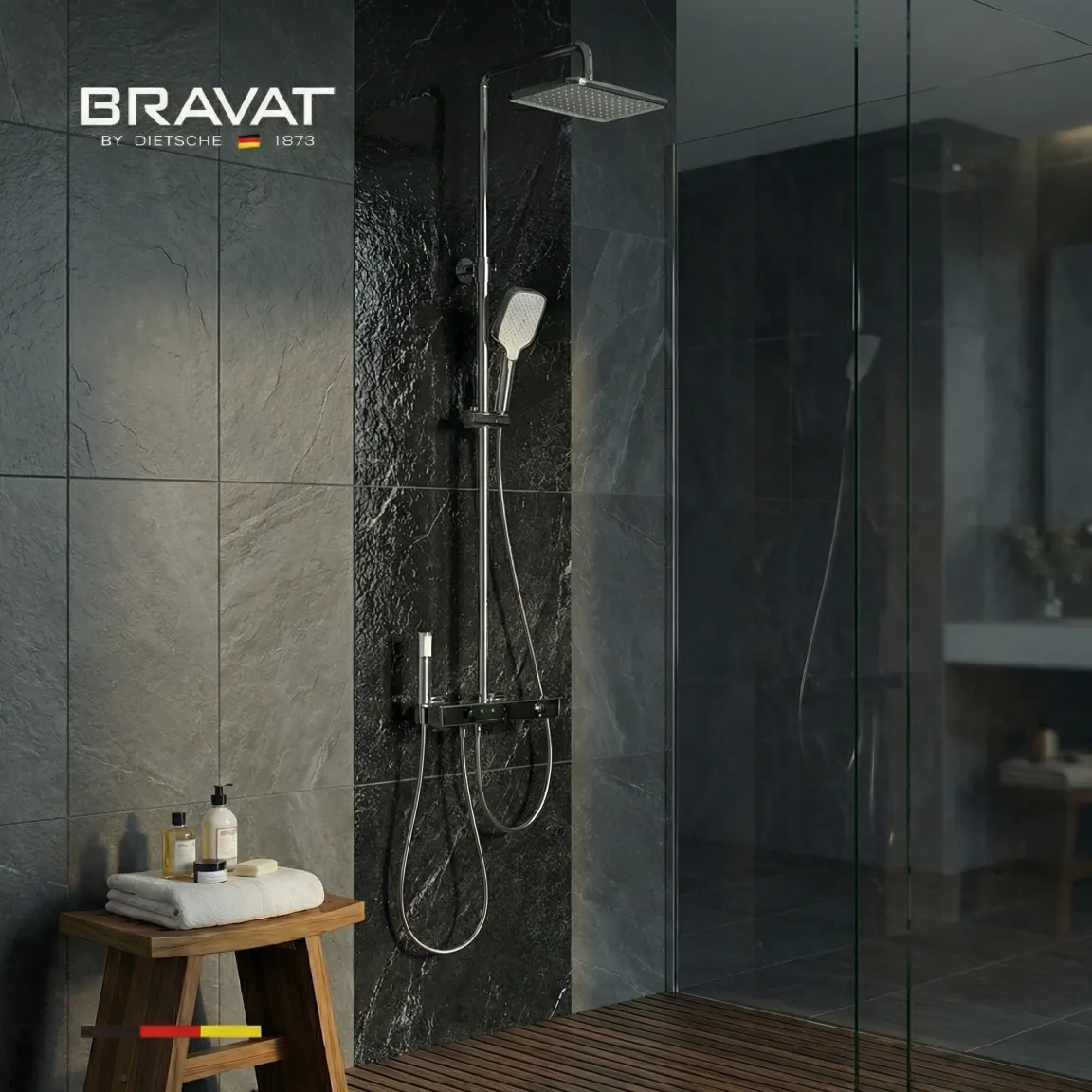 Душевая система с термостатическим смесителем и гигиеническим душем BRAVAT (F6814945CP-A-SW)