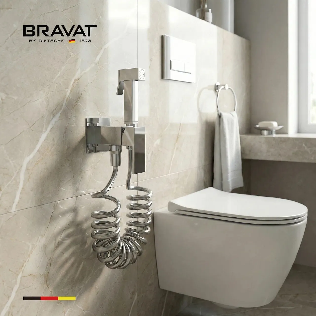 Гигиенический душ со смесителем с пружинным шлангом BRAVAT (D9191CP-SW)