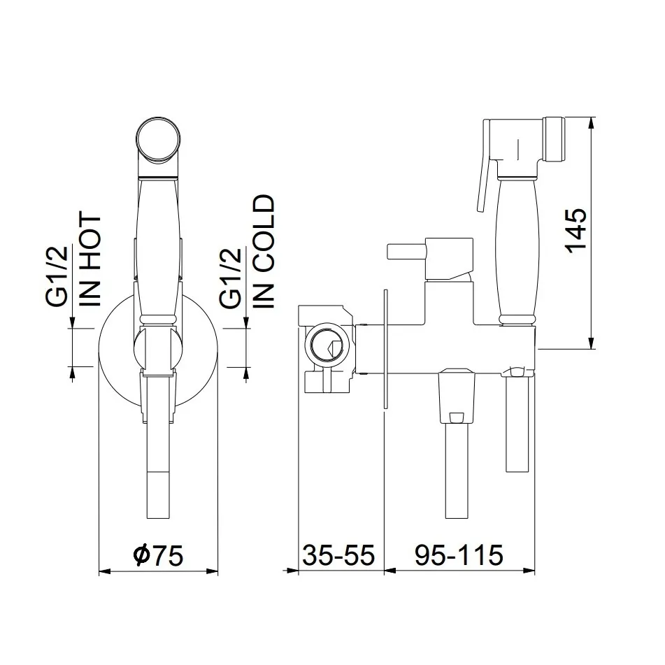 Гигиенический душ со смесителем Webert Elio EL870302794, матовое золото