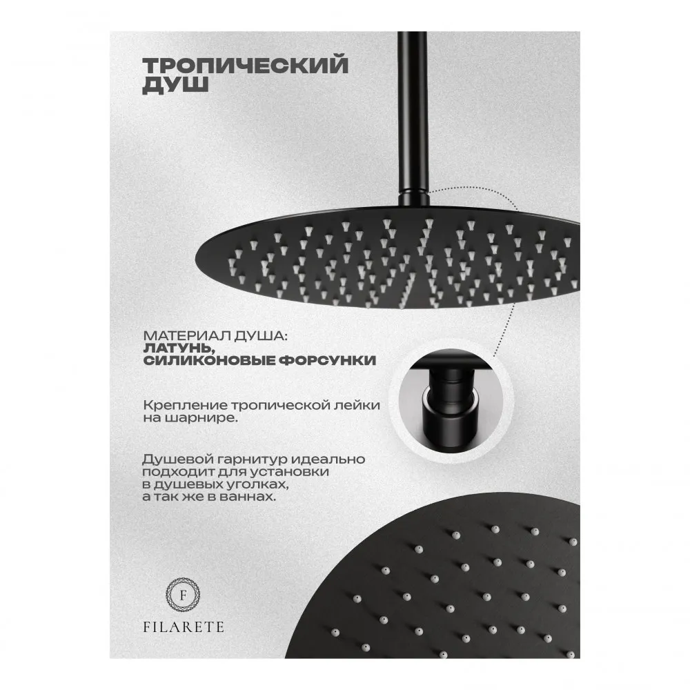 Душевая система встраиваемая FILARETE Roun FL1029BG, графит