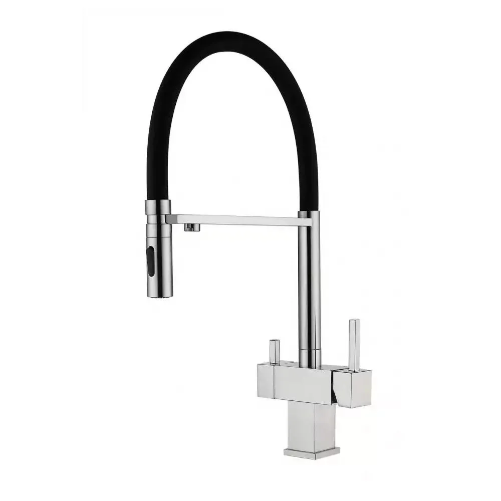 Смеситель для кухни с гибким изливом и подключением фильтра Grocenberg GB4098NK, никель