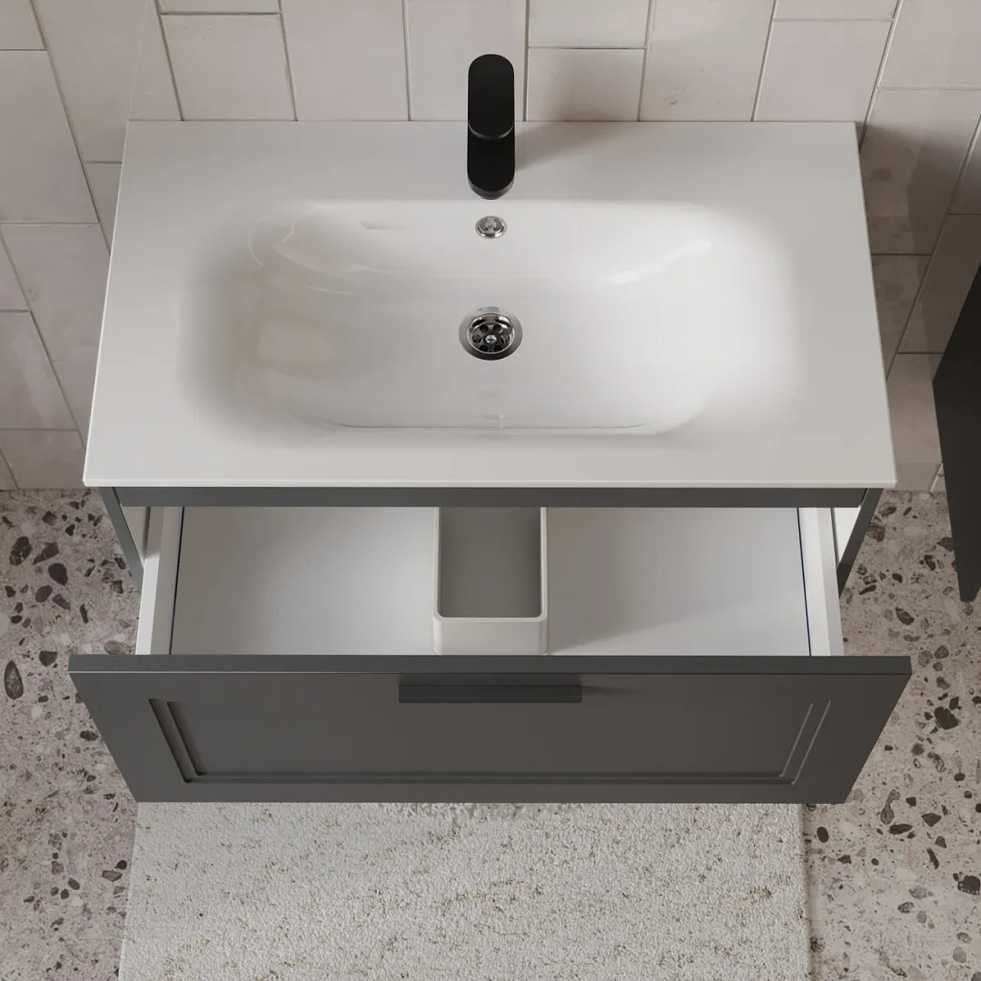 Тумба с раковиной подвесная (80см) Terminus Classik CLA10801701601O, графит