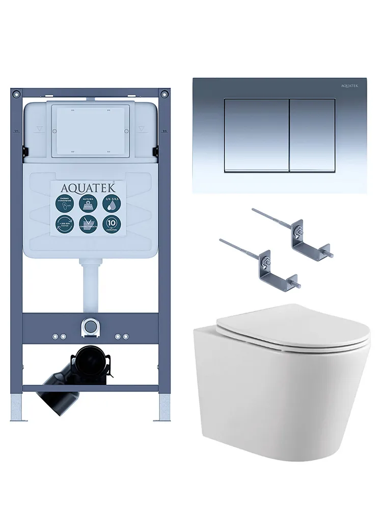 SET AQUATEK ВЕГА T PNS002 (рама AQUATEK INSP-0000001 с клавишей PNS-0000002 и крепежом KKI-0000002+Унитаз-компакт AQ1904T-00 TORNADO