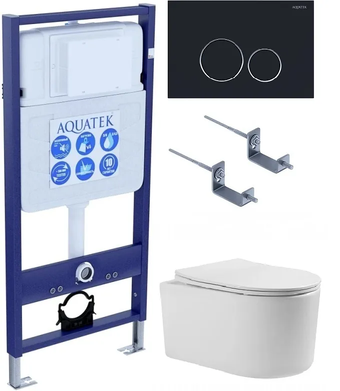 SET AQUATEK МИЯ 4в1 (рама AQUATEK Standard INS-0000012+ кркпеж KKI-0000002+клавиша KDI-0000020+унитаз МИЯ AQ2004-00 с тонким сиденьем soft-close