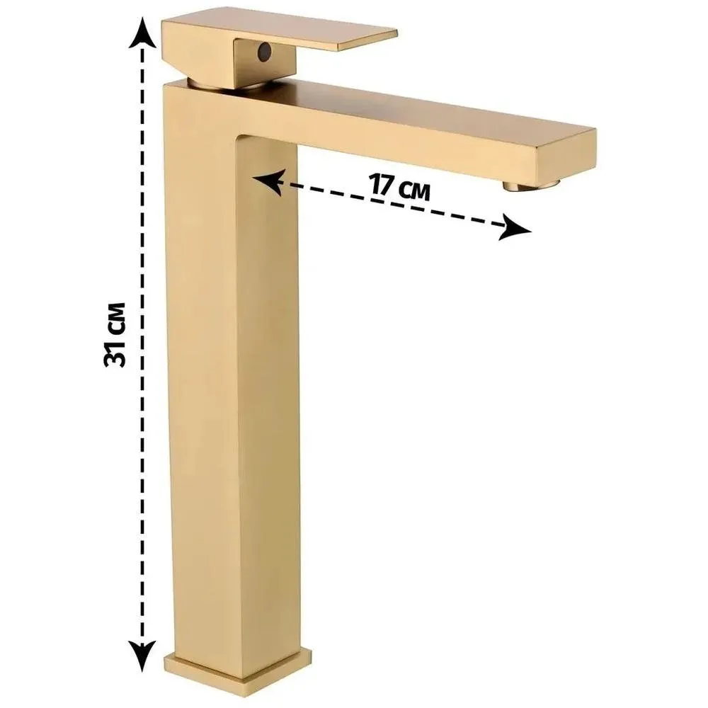 Смеситель для раковины высокий Grocenberg GB3008MG, матовое золото