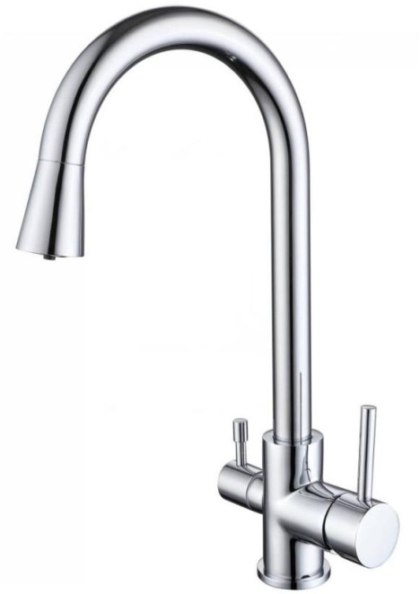 Смеситель для кухни AQUATEK AQ1085CR с подключением к фильтру воды, полукруглый излив