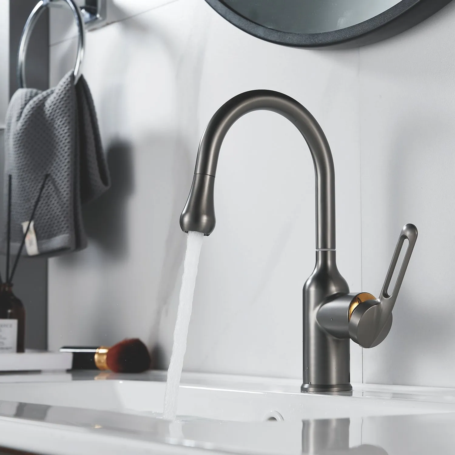 Смеситель для раковины Raffine F101T, оружейная сталь