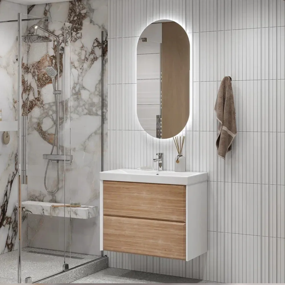 Тумба с раковиной подвесная Velvex Gesso tp.GES.9696.80.2Y белый матовый/дуб сонома, 80 см