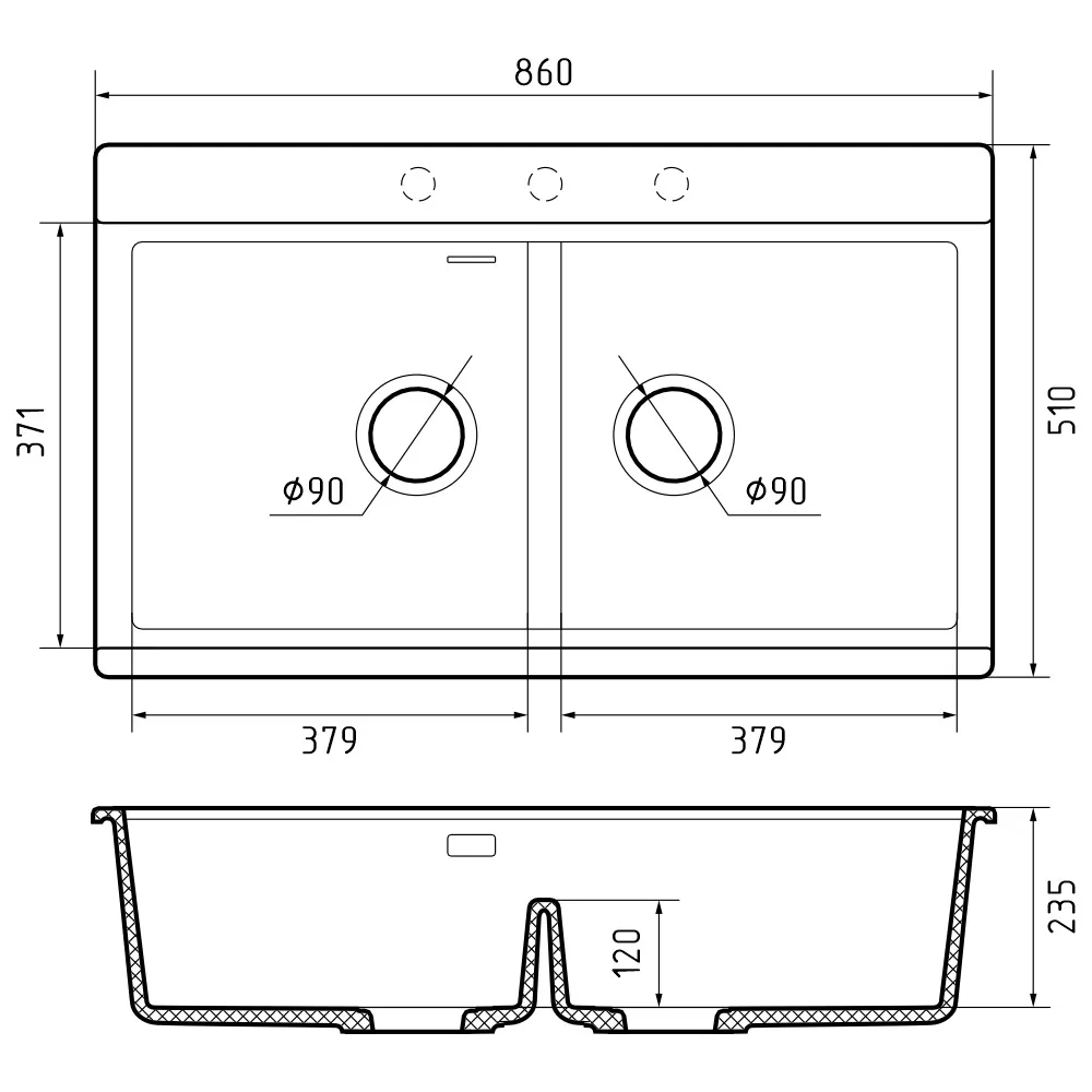Кухонная мойка Rivelato Фондо 8638-2, черный