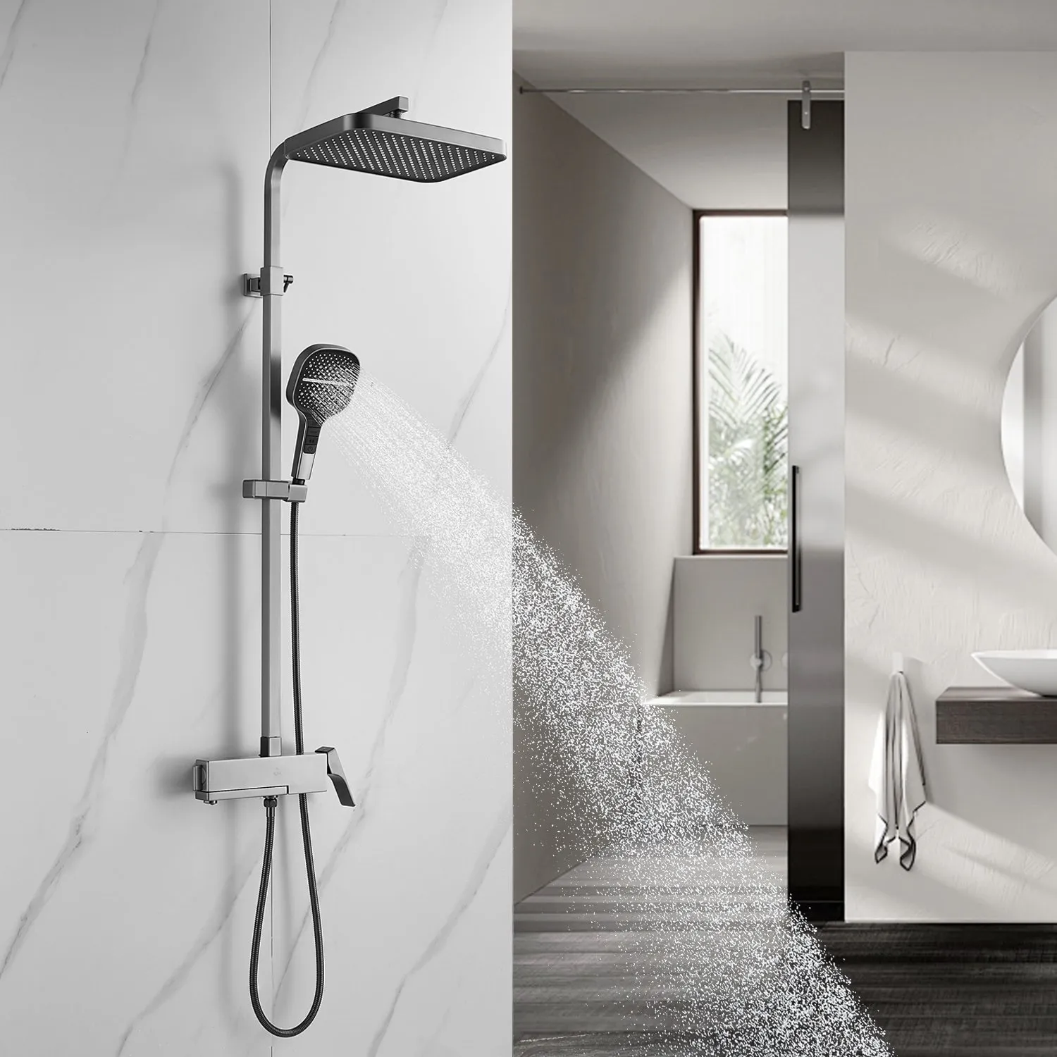 Душевая система Rose R1056T, оружейная сталь